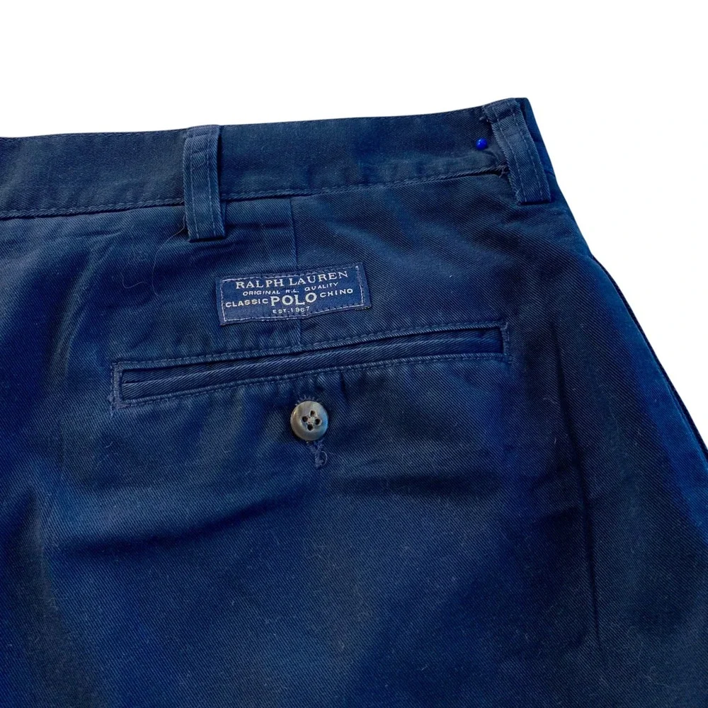 Polo Ralph Lauren Tyler Short Mens 38 Navy Blue Pleated Chino Preppy Classic Dad